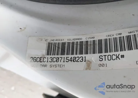 2007 Chevrolet Silverado 1500 Work Truck z USA, uszkodzony, nr VIN 2GCEC13C071540231